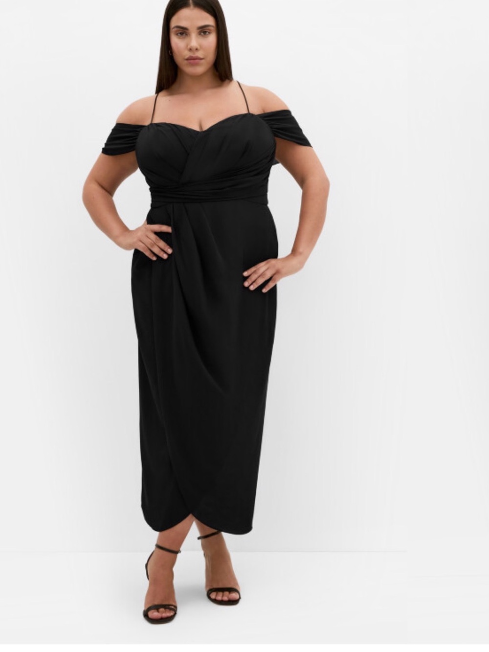 City Chic Entwine Tulip Drape Maxi Dress - black